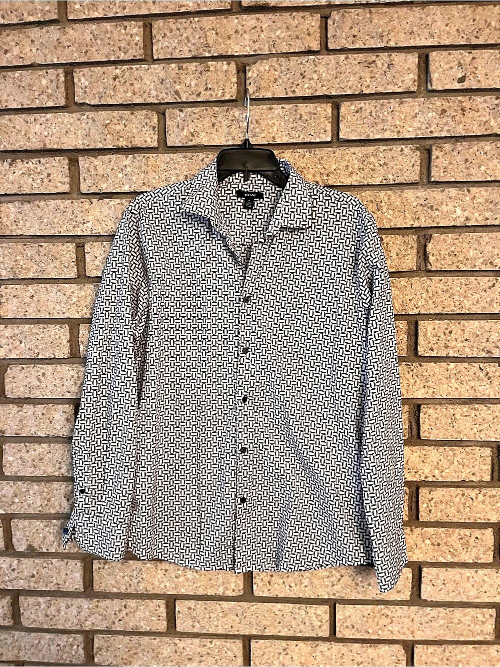 Alfani Men's Geometric Button Down Shirt Black & White Size Medium